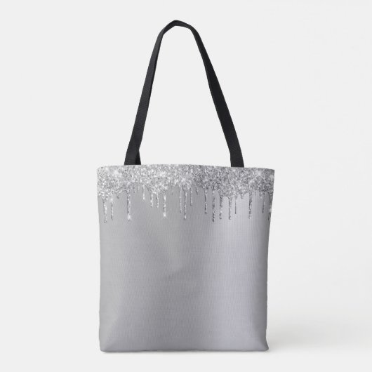 Glam Silver Glitter Gepersonaliseerd Monogram Tote Bag (Achterkant)