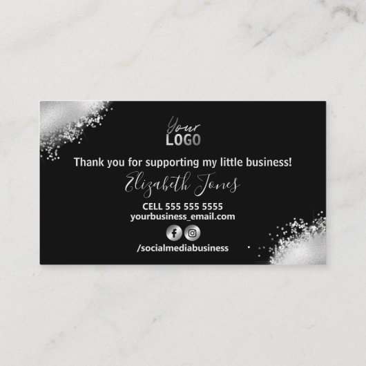 Glam Silver Glitter Hartelijk dank voor uw aankoop Visitekaartje (Achterkant)
