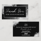 Glam Silver Glitter Hartelijk dank voor uw aankoop Visitekaartje (Voorkant / Achterkant)