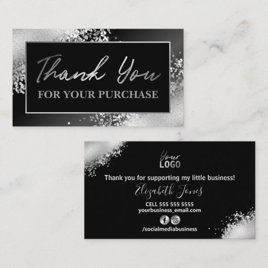 Glam Silver Glitter Hartelijk dank voor uw aankoop Visitekaartje (Voorkant / Achterkant)