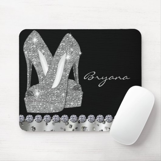 Glam Silver Glitter High Heels Shoes Muismat (Met muis)