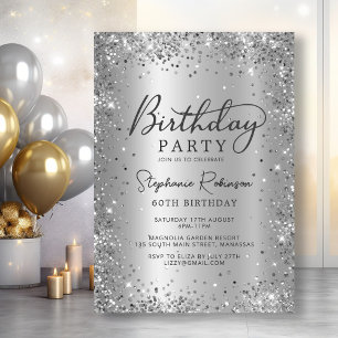 Glam Silver Glitter Metal Folie 60e verjaardag Kaart