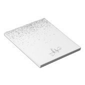 Glam Silver Glitter Monogram Naam Notitieblok (Schuin)