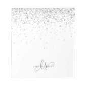 Glam Silver Glitter Monogram Naam Notitieblok (Voorkant)
