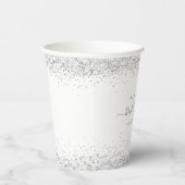 Glam Silver Glitter Naam Datum Vrijgezellenfeest Papieren Bekers (Rechts)