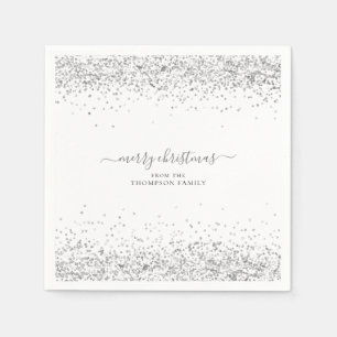 Glam Silver Glitter Name Merry KerstWhite Servet