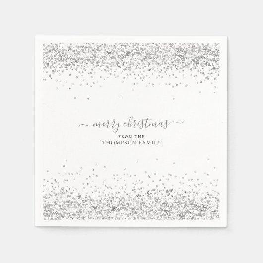 Glam Silver Glitter Name Merry KerstWhite Servet (Voorkant)