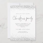 Glam Silver Glitter Script Kerstparty Kaart (Voorkant)