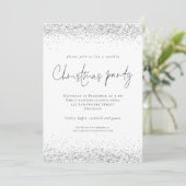 Glam Silver Glitter Script Kerstparty Kaart (Staand voorkant)