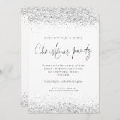 Glam Silver Glitter Script Kerstparty Kaart (Voorkant / Achterkant)