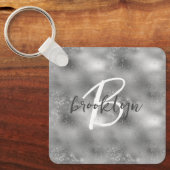 Glam Silver Glitter Sparkle Monogram  Sleutelhanger (Voorkant)