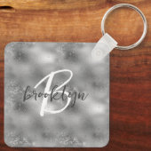 Glam Silver Glitter Sparkle Monogram  Sleutelhanger (Achterkant)