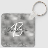 Glam Silver Glitter Sparkle Monogram  Sleutelhanger (Achterkant)