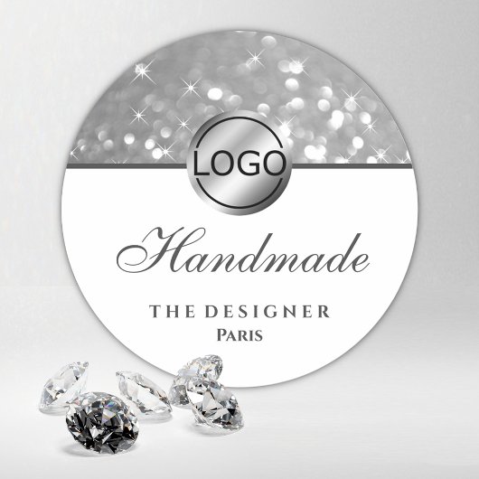 Glam Silver Glitter Sparkle Stars Logo Handgemaakt Ronde Sticker