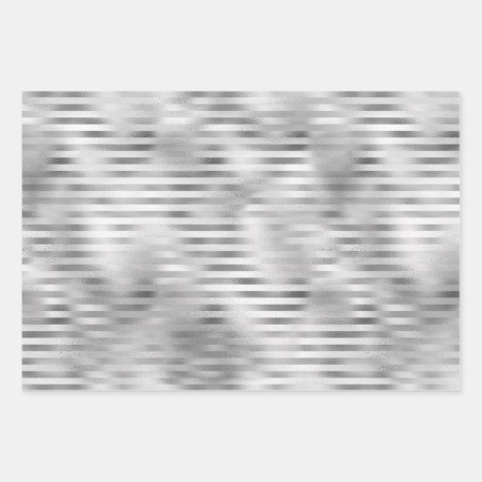 Glam Silver Glitter Stripes Inpakpapier Vel (Voorkant 3)