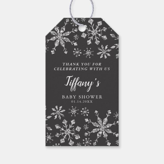 Glam Silver Glitter Winter Wonderland Baby shower Cadeaulabel (Voorkant)