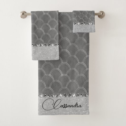 Glam Silver Glittery Diamond Bling Bad Handdoek (Insitu)