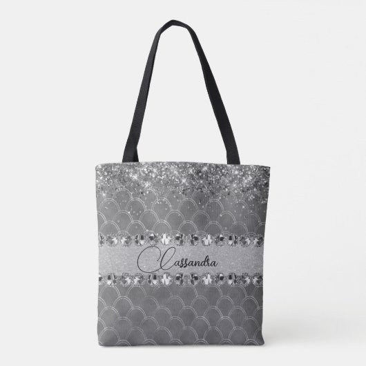 Glam Silver Glittery Diamond Bling Canvas tas (Achterkant)