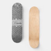 Glam Silver Glittery Diamond Bling Skateboard (Voorkant)