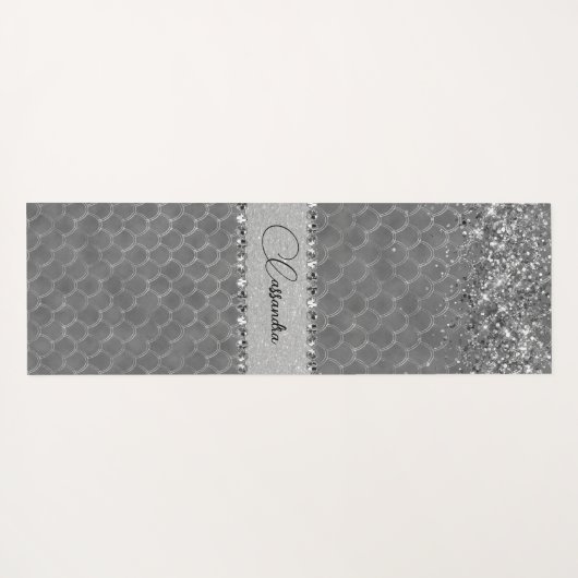 Glam Silver Glittery Diamond Bling Yogamat (Achterkant (horizontaal))