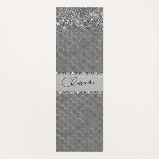 Glam Silver Glittery Diamond Bling Yogamat (Voorkant)
