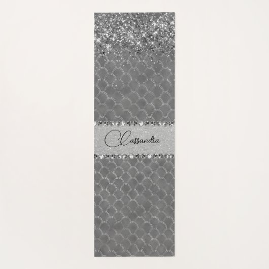 Glam Silver Glittery Diamond Bling Yogamat (Achterkant)