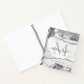 Glam Silver Grey Agate Geode Monogram Script Naam Notitieboek (Binnen)