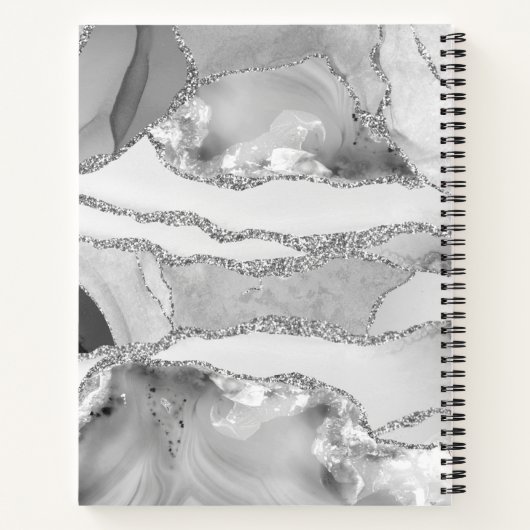 Glam Silver Grey Agate Geode Monogram Script Naam Notitieboek (Achterkant)