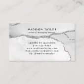 Glam Silver Grey Glitter Agate Marble Monogram Klantenkaartje (Achterkant)