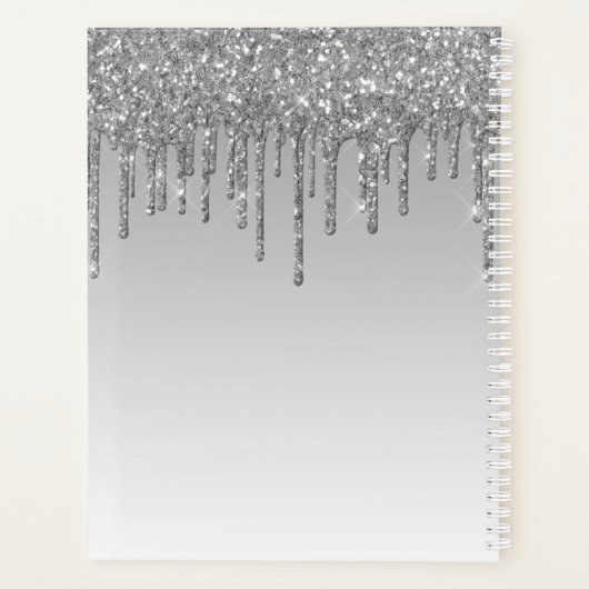 Glam Silver Grey Glitter Drips Girly Monogram 2021 Planner (Achterkant)