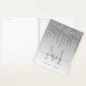 Glam Silver Grey Glitter Drips Girly Monogram 2021 Planner (Display)
