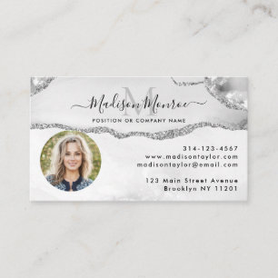 Glam Silver Grey Glitter Logo foto Agaat Monogram Visitekaartje