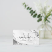 Glam Silver Grey Glitter Marble Agate Monogram QR Visitekaartje (Staand voorkant)