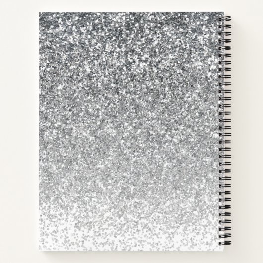 Glam Silver Grey Glitter Sparkle Elegant Monogram Notitieboek (Achterkant)