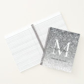 Glam Silver Grey Glitter Sparkle Elegant Monogram Notitieboek (Binnen)
