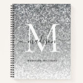 Glam Silver Grey Glitter Sparkle Elegant Monogram Notitieboek (Voorkant)