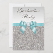 Glam Silver Jewels Blauwgroen Bow Girls Graduparty Kaart (Voorkant)
