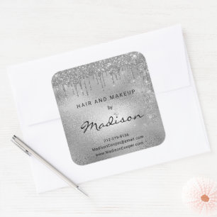 Glam Silver Metal Glitter Drip Hair and Makeup Vierkante Sticker