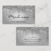 Glam Silver Metallic Glitter Drip Hair & Makeup Visitekaartje (Voorkant / Achterkant)