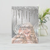 Glam Silver Metallic Glitter Drip Photo Afstuderen Kaart (Staand voorkant)