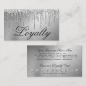 Glam Silver Metallic Glitter Drips Loyaliteit Klantenkaartje (Voorkant / Achterkant)