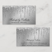 Glam Silver Metallic Glitter Drips Make-up Visitekaartje (Voorkant / Achterkant)