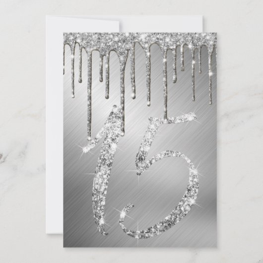 Glam Silver Metallic Glitter Drips Quinceañera Kaart (Achterkant)
