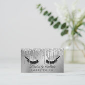 Glam Silver Metallic Glitter Druppelt Wimpers Ogen Visitekaartje (Staand voorkant)