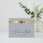 Glam Silver & Metallic Gold Monogram Save the Date Briefkaart (Staand voorkant)