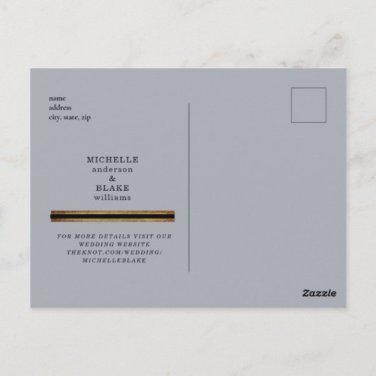 Glam Silver & Metallic Gold Monogram Save the Date Briefkaart (Achterkant)