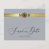 Glam Silver & Metallic Gold Monogram Save the Date Briefkaart (Voorkant)