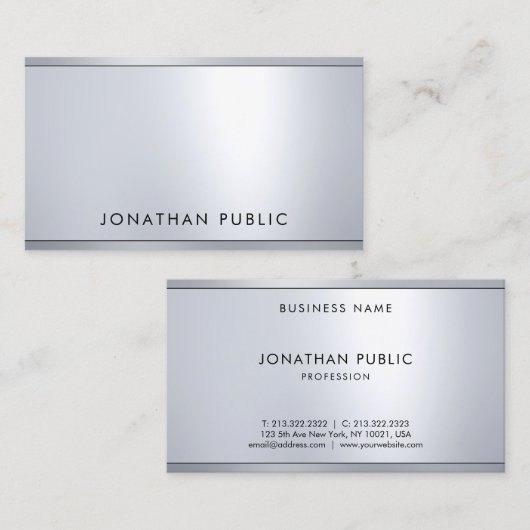 Glam Silver Metallic look Elegant Sjabloon Modern Visitekaartje (Voorkant / Achterkant)