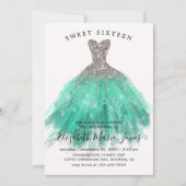 Glam Silver Mint Sparkle Dress Sweet 16th Birthday Kaart (Voorkant)