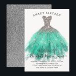 Glam Silver Mint Sparkle Dress Sweet 16th Birthday Kaart<br><div class="desc">Modern Glam Silver Blauwgroen Aqua Mint Green Glitter Sparkle Waterverf Dress Sweet 16th Birthday Invitation</div>